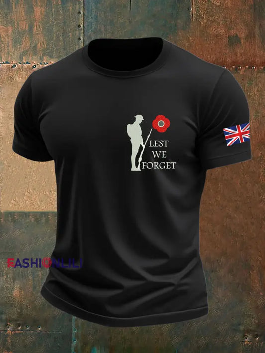 Men’s British Veteran Printed imitation cotton short sleeved T shirt Black / S