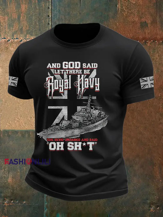 Men’s British Veteran Printed imitation cotton short sleeved T shirt Black / S