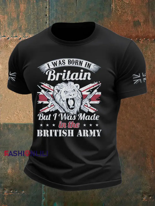 Men’s British Veteran Printed imitation cotton short sleeved T shirt Black / S