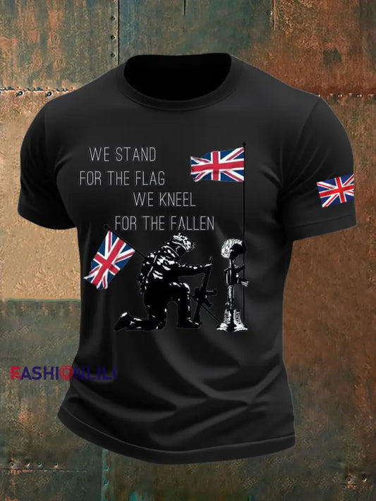 Men’s British Veteran Printed imitation cotton short sleeved T shirt Black / S