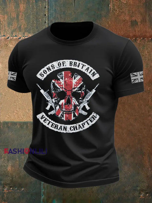 Men’s British Veteran Printed imitation cotton short sleeved T shirt Black / S