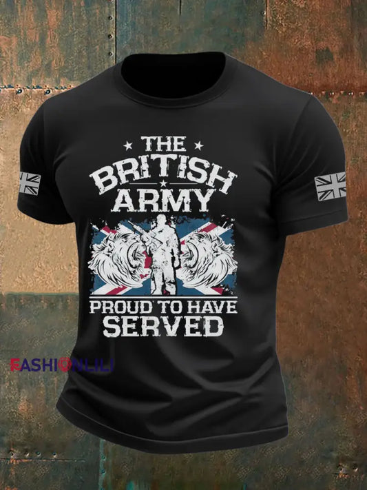 Men’s British Veteran Printed imitation cotton short sleeved T shirt Black / S