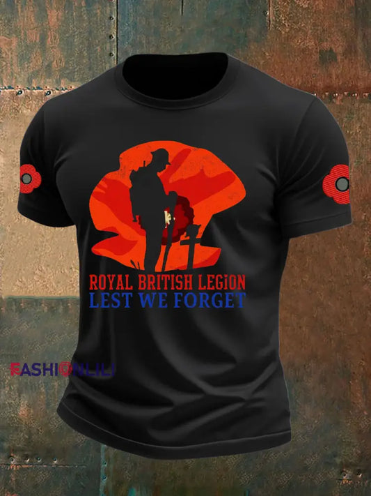 Men’s British Veteran Printed imitation cotton short sleeved T shirt Black / S