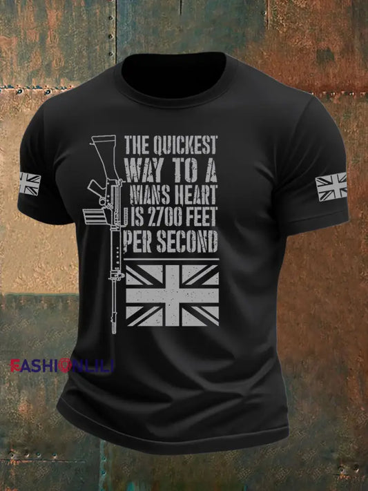 Men’s British Veteran Printed imitation cotton short sleeved T shirt Black / S