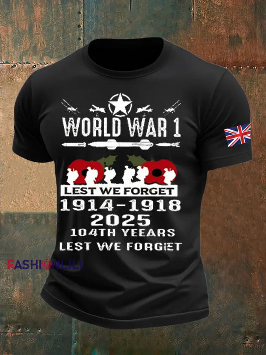Men’s British Veteran Printed imitation cotton short sleeved T shirt Black / S