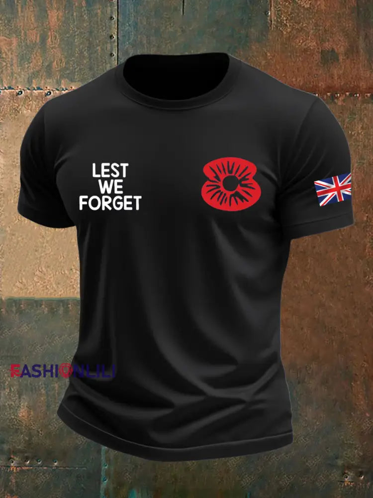 Men’s British Veteran Printed imitation cotton short sleeved T shirt Black / S