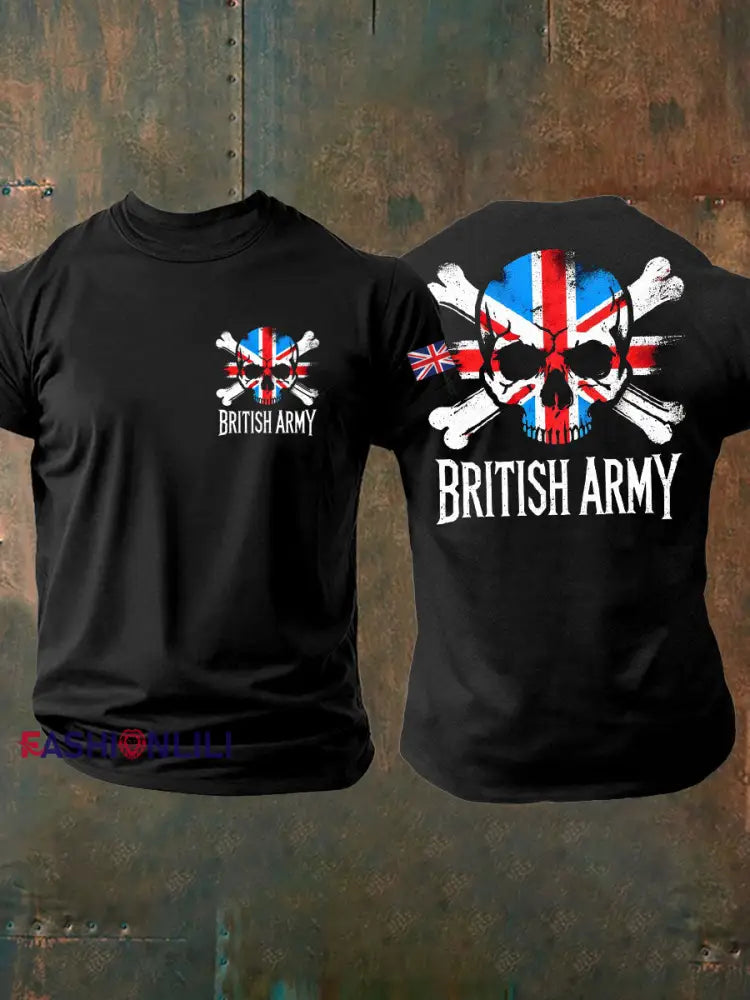 Men’s British Veteran Printed imitation cotton short sleeved T shirt Black / S