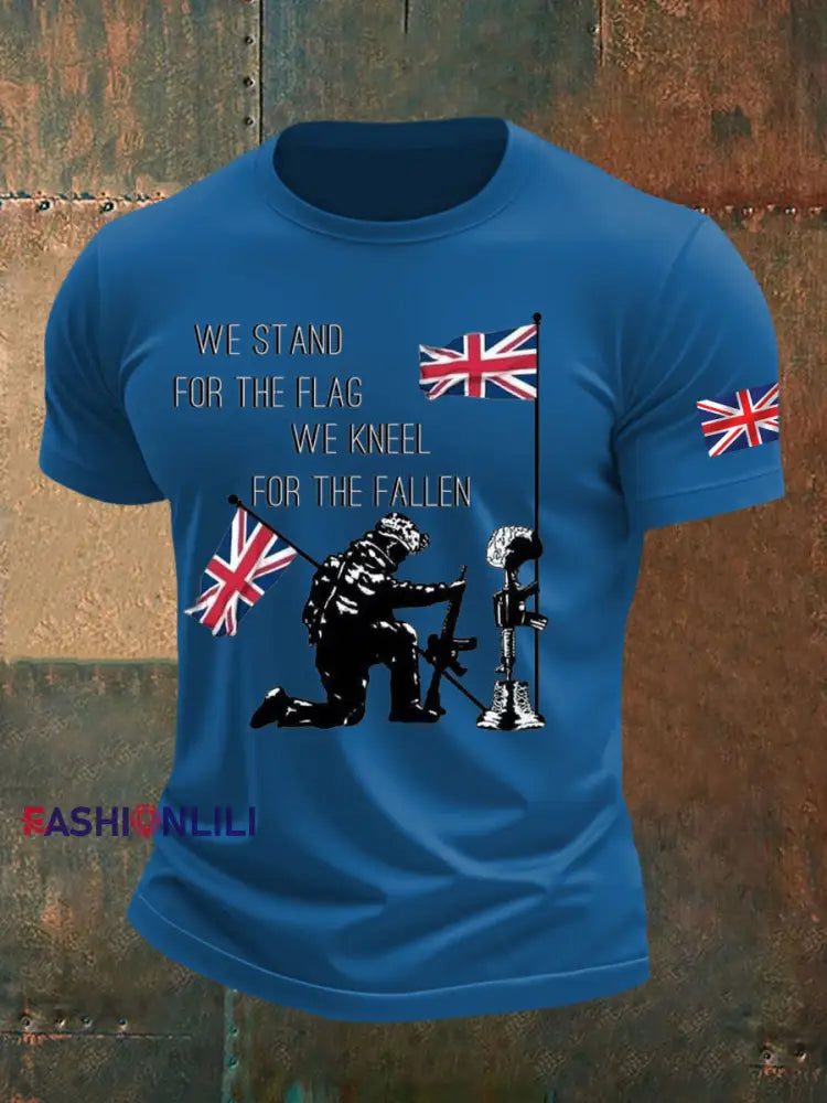 Men’s British Veteran Printed imitation cotton short sleeved T shirt Blue / S