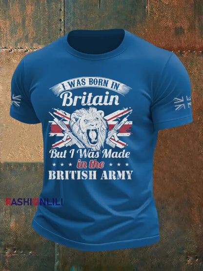 Men’s British Veteran Printed imitation cotton short sleeved T shirt Blue / S