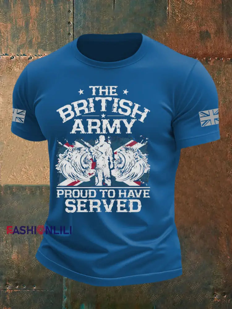 Men’s British Veteran Printed imitation cotton short sleeved T shirt Blue / S