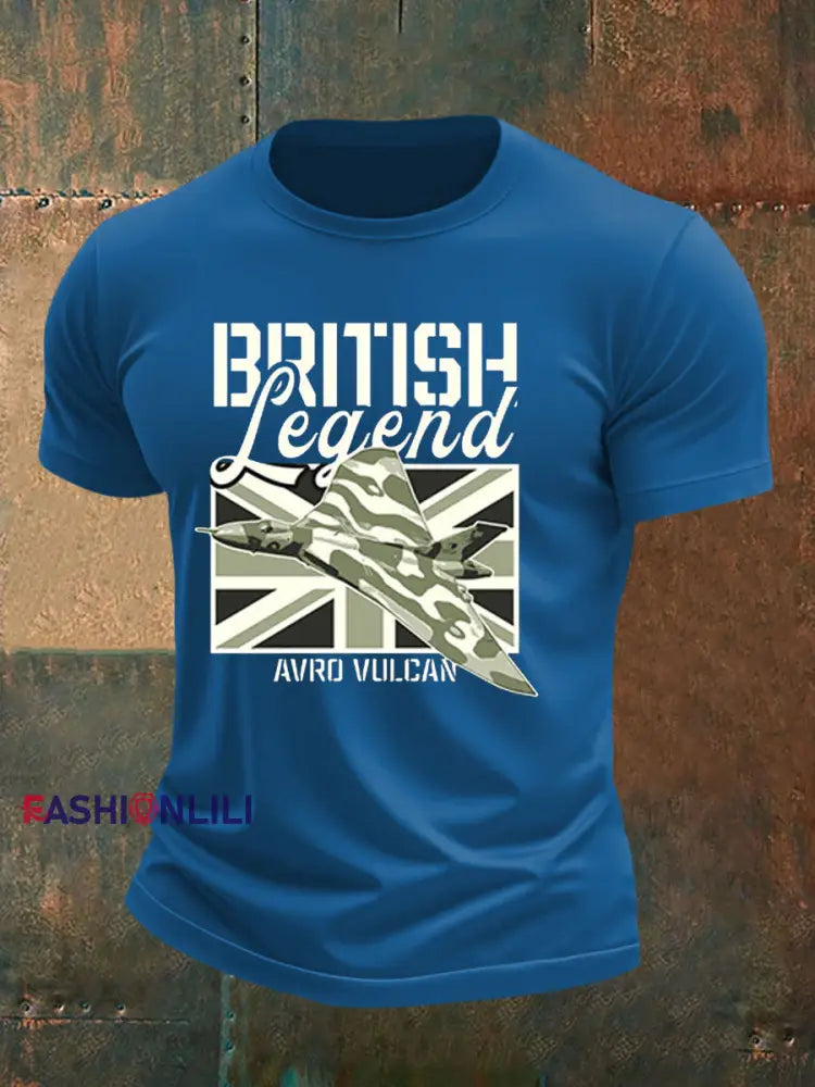 Men’s British Veteran Printed imitation cotton short sleeved T shirt Blue / S