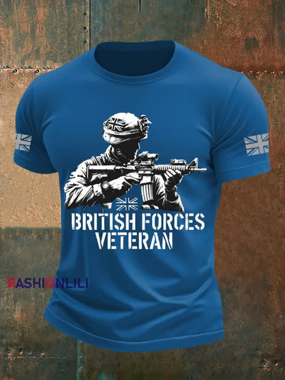 Men’s British Veteran Printed imitation cotton short sleeved T shirt Blue / S