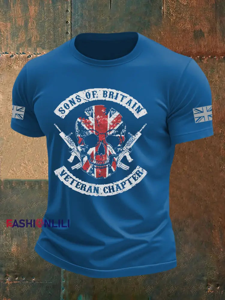 Men’s British Veteran Printed imitation cotton short sleeved T shirt Blue / S
