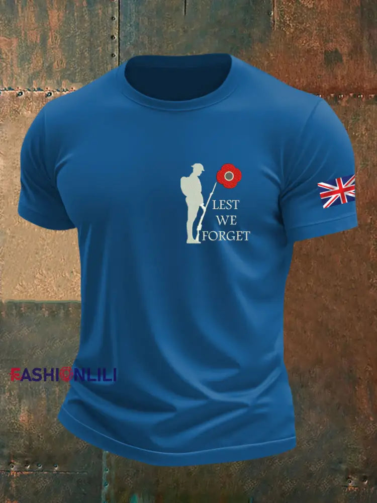 Men’s British Veteran Printed imitation cotton short sleeved T shirt Blue / S
