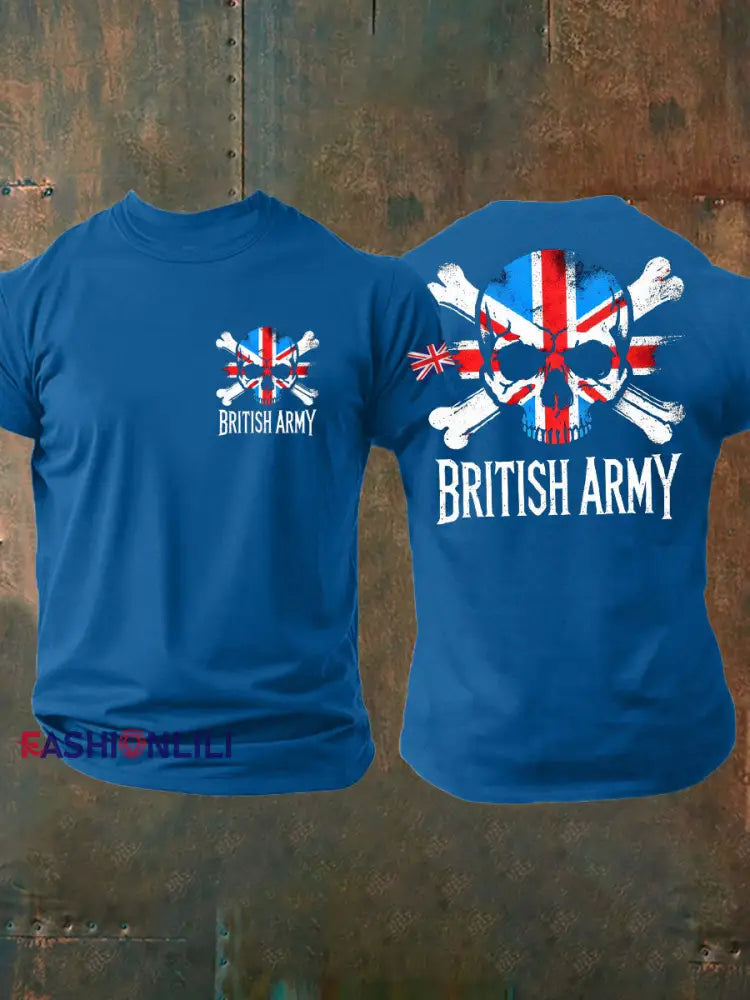Men’s British Veteran Printed imitation cotton short sleeved T shirt Blue / S