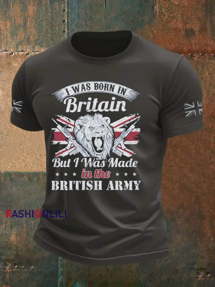 Men’s British Veteran Printed imitation cotton short sleeved T shirt Dark Gray / S