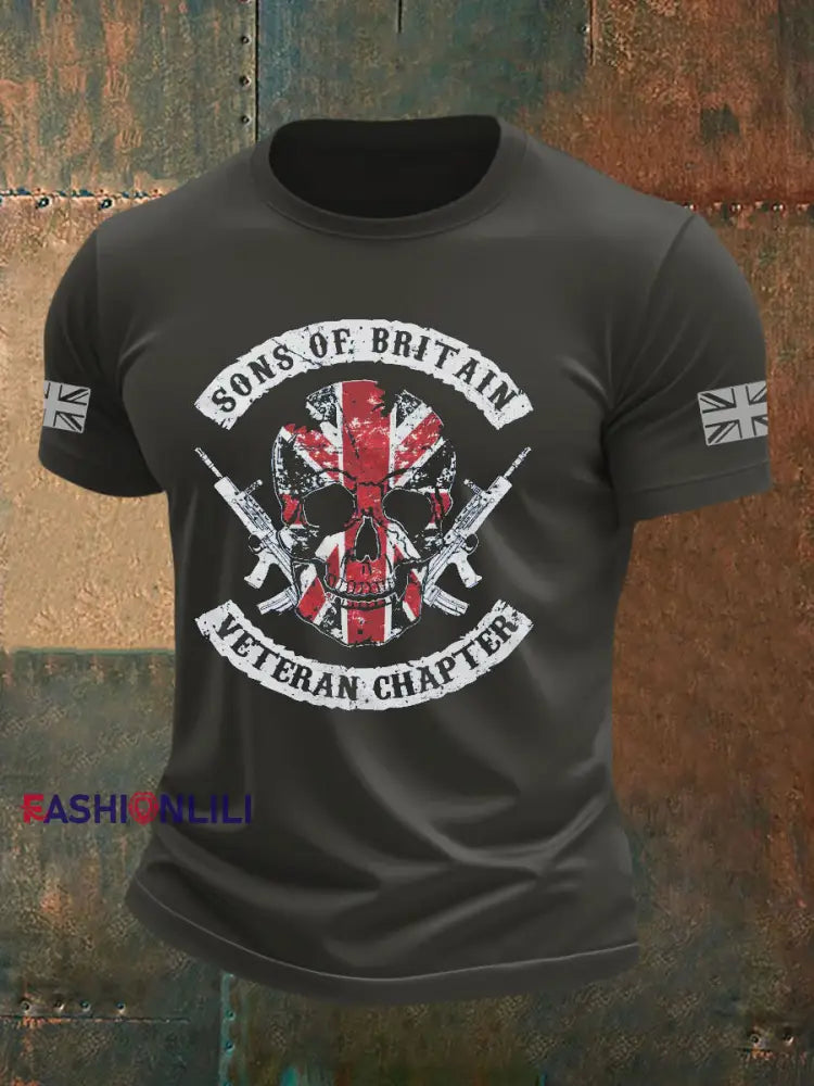 Men’s British Veteran Printed imitation cotton short sleeved T shirt Dark Gray / S