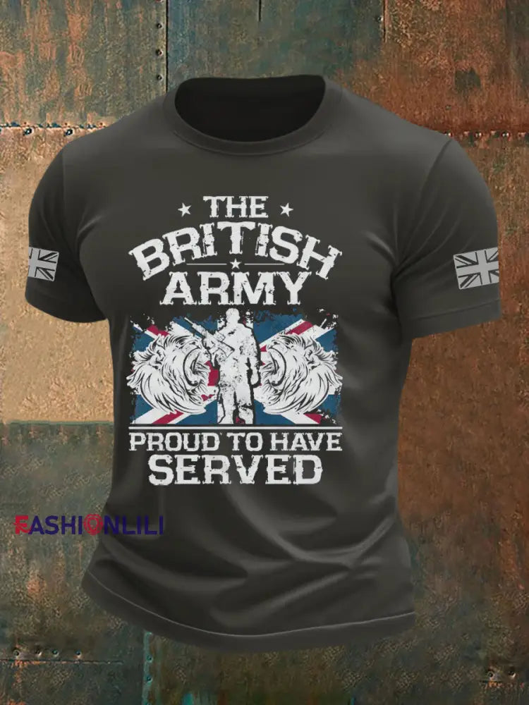Men’s British Veteran Printed imitation cotton short sleeved T shirt Dark Gray / S
