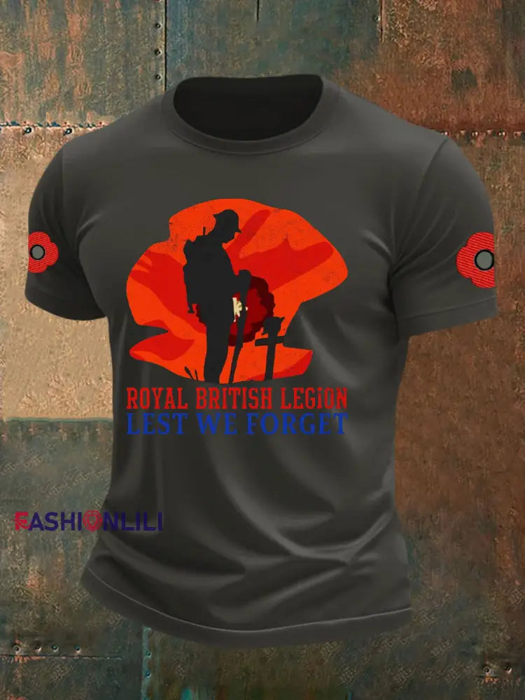 Men’s British Veteran Printed imitation cotton short sleeved T shirt Dark Gray / S