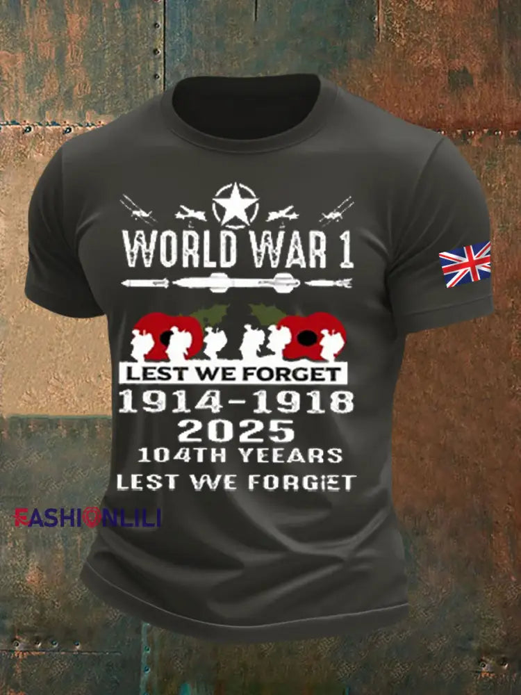 Men’s British Veteran Printed imitation cotton short sleeved T shirt Dark Gray / S