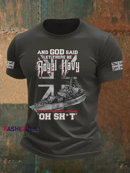 Men’s British Veteran Printed imitation cotton short sleeved T shirt Dark Gray / S