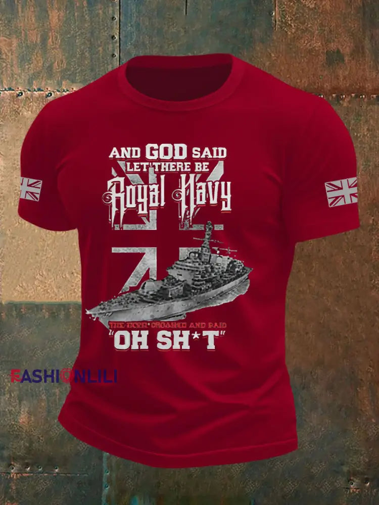 Men’s British Veteran Printed imitation cotton short sleeved T shirt Deep Red / S