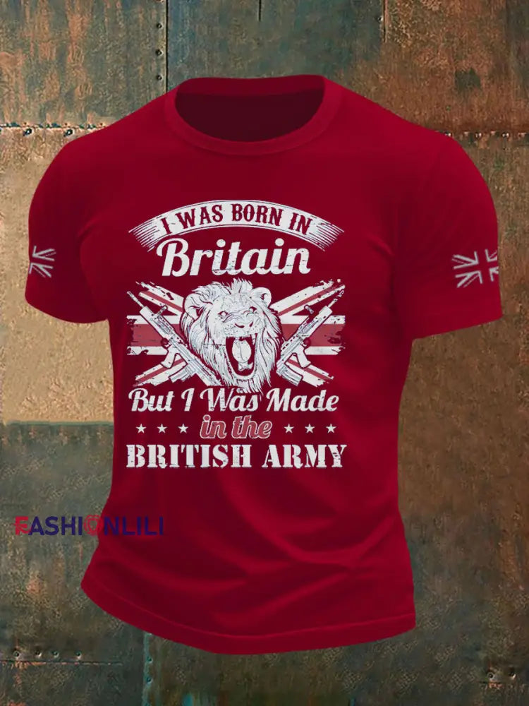 Men’s British Veteran Printed imitation cotton short sleeved T shirt Deep Red / S