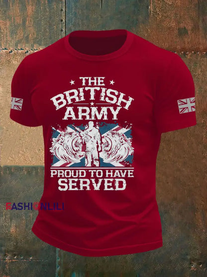 Men’s British Veteran Printed imitation cotton short sleeved T shirt Deep Red / S