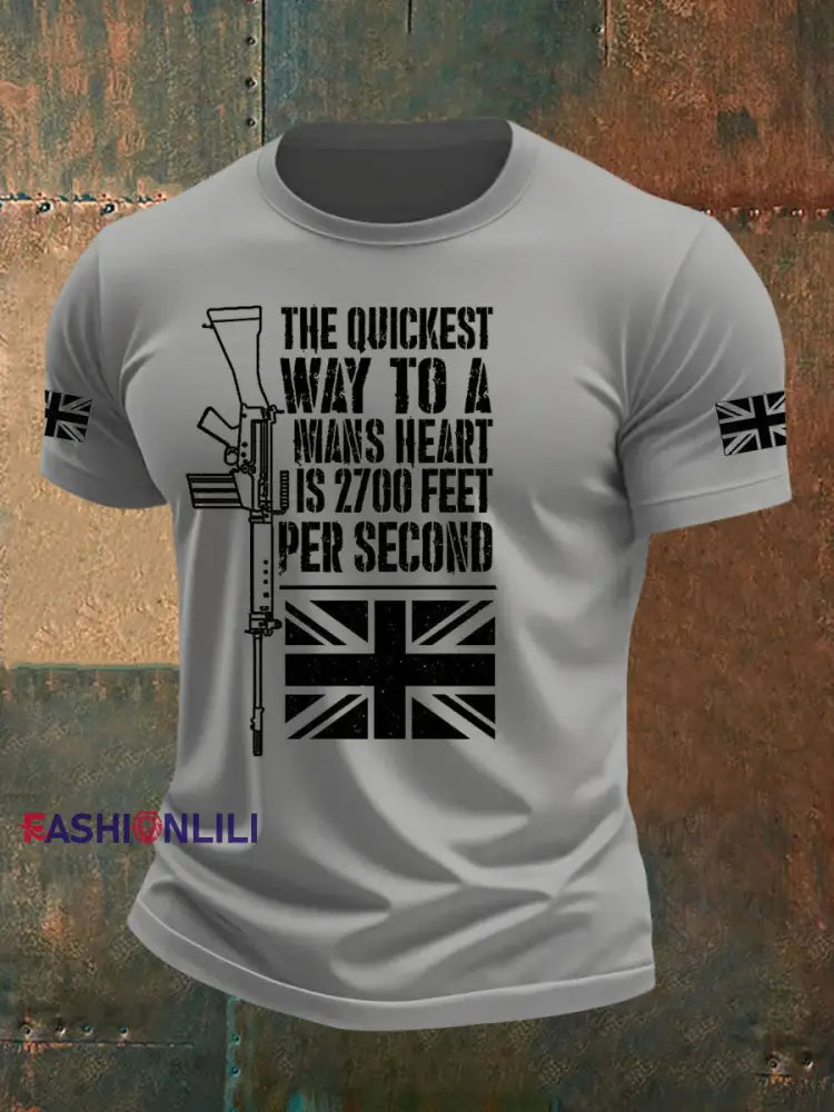 Men’s British Veteran Printed imitation cotton short sleeved T shirt Light Gray / S