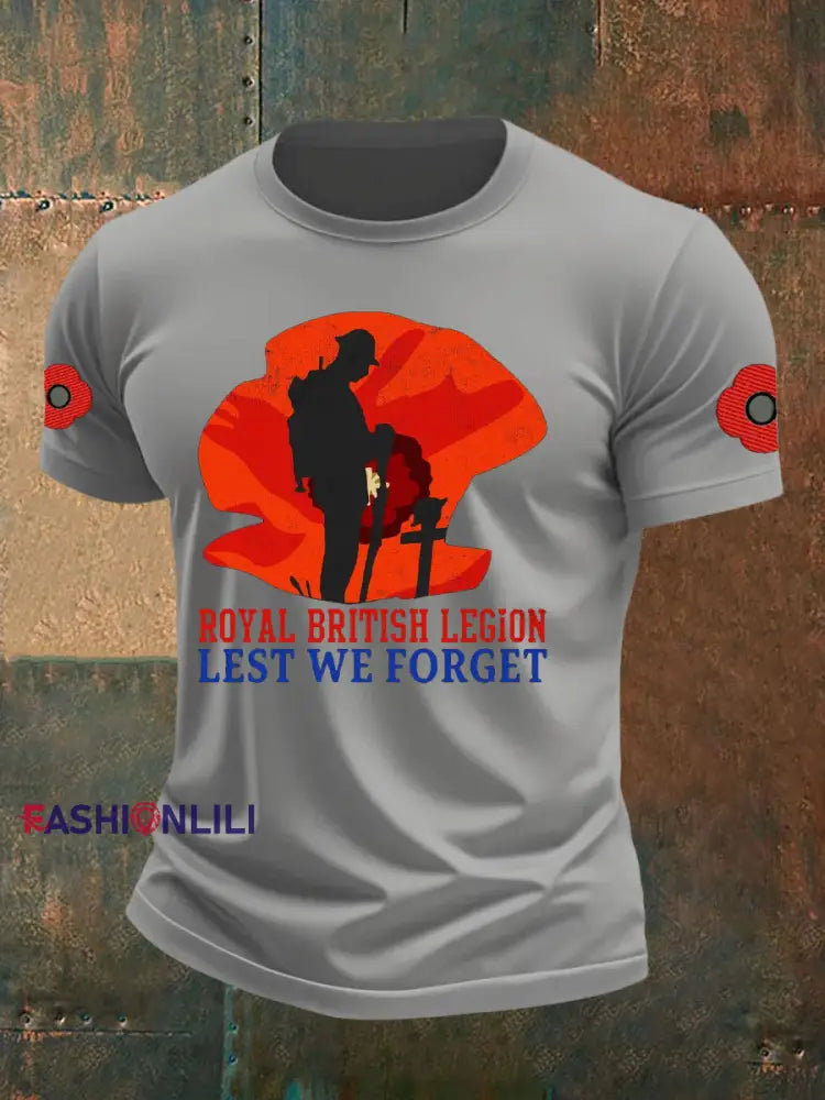 Men’s British Veteran Printed imitation cotton short sleeved T shirt Light Gray / S