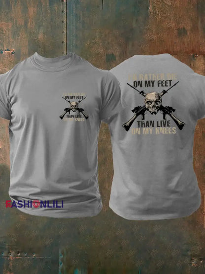 Men’s British Veteran Printed imitation cotton short sleeved T shirt Light Gray / S