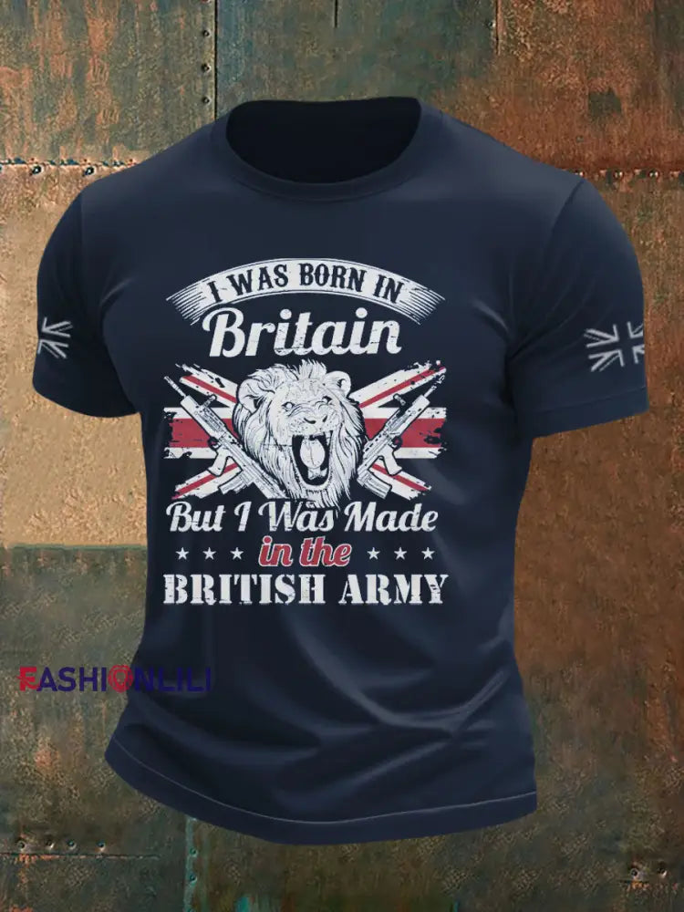Men’s British Veteran Printed imitation cotton short sleeved T shirt Navy Blue / S