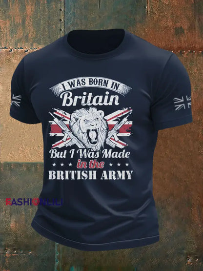 Men’s British Veteran Printed imitation cotton short sleeved T shirt Navy Blue / S