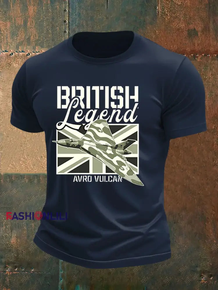 Men’s British Veteran Printed imitation cotton short sleeved T shirt Navy Blue / S