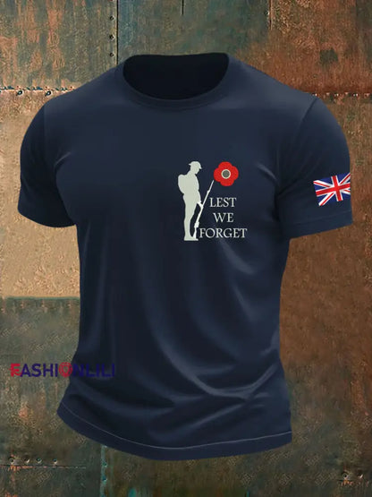 Men’s British Veteran Printed imitation cotton short sleeved T shirt Navy Blue / S