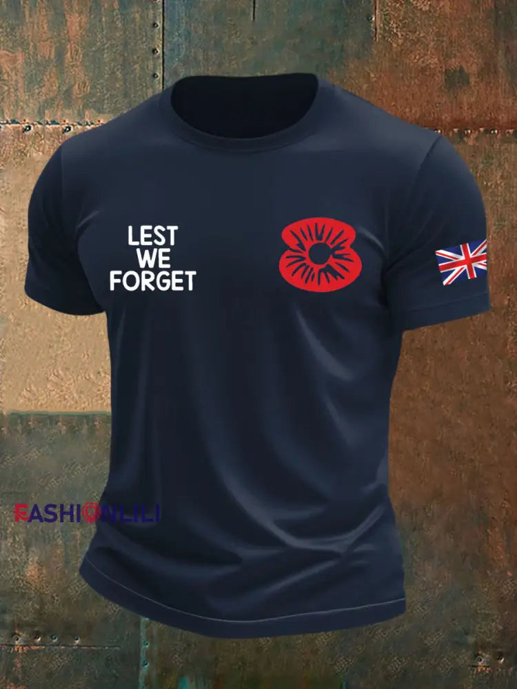Men’s British Veteran Printed imitation cotton short sleeved T shirt Navy Blue / S