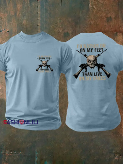 Men’s British Veteran Printed imitation cotton short sleeved T shirt Sky Blue / S