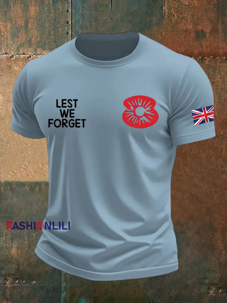 Men’s British Veteran Printed imitation cotton short sleeved T shirt Sky Blue / S