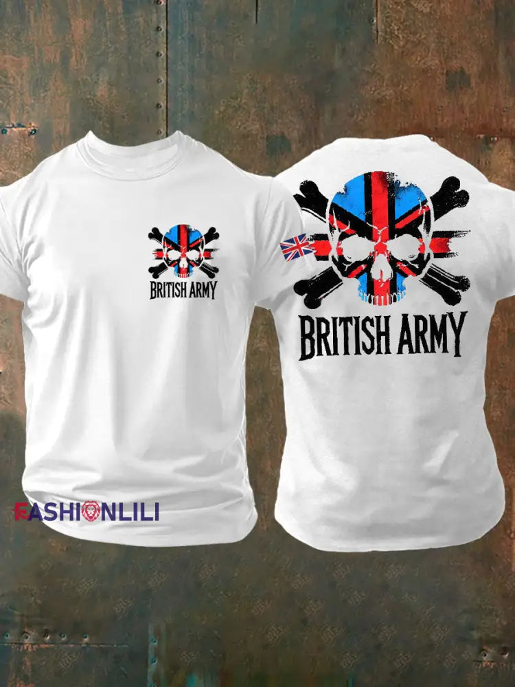 Men’s British Veteran Printed imitation cotton short sleeved T shirt White / S