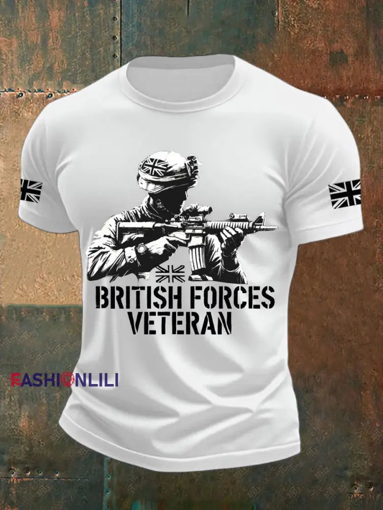 Men’s British Veteran Printed imitation cotton short sleeved T shirt White / S