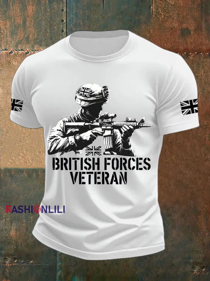 Men’s British Veteran Printed imitation cotton short sleeved T shirt White / S