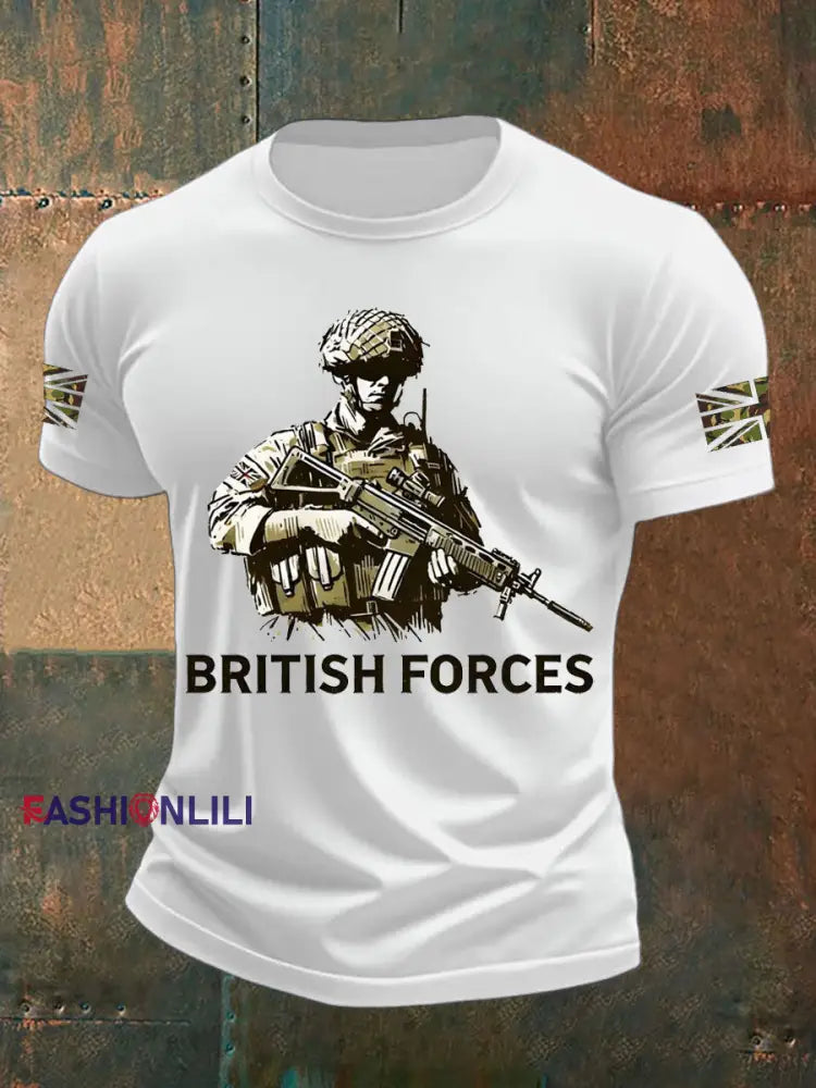 Men’s British Veteran Printed imitation cotton short sleeved T shirt White / S