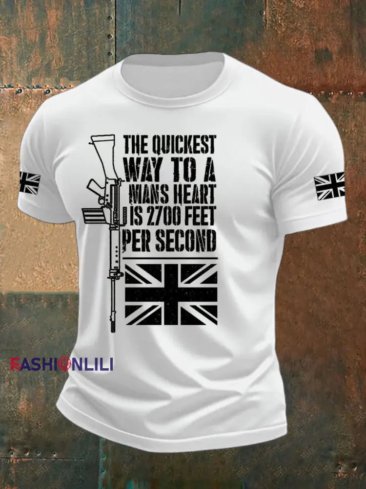 Men’s British Veteran Printed imitation cotton short sleeved T shirt White / S