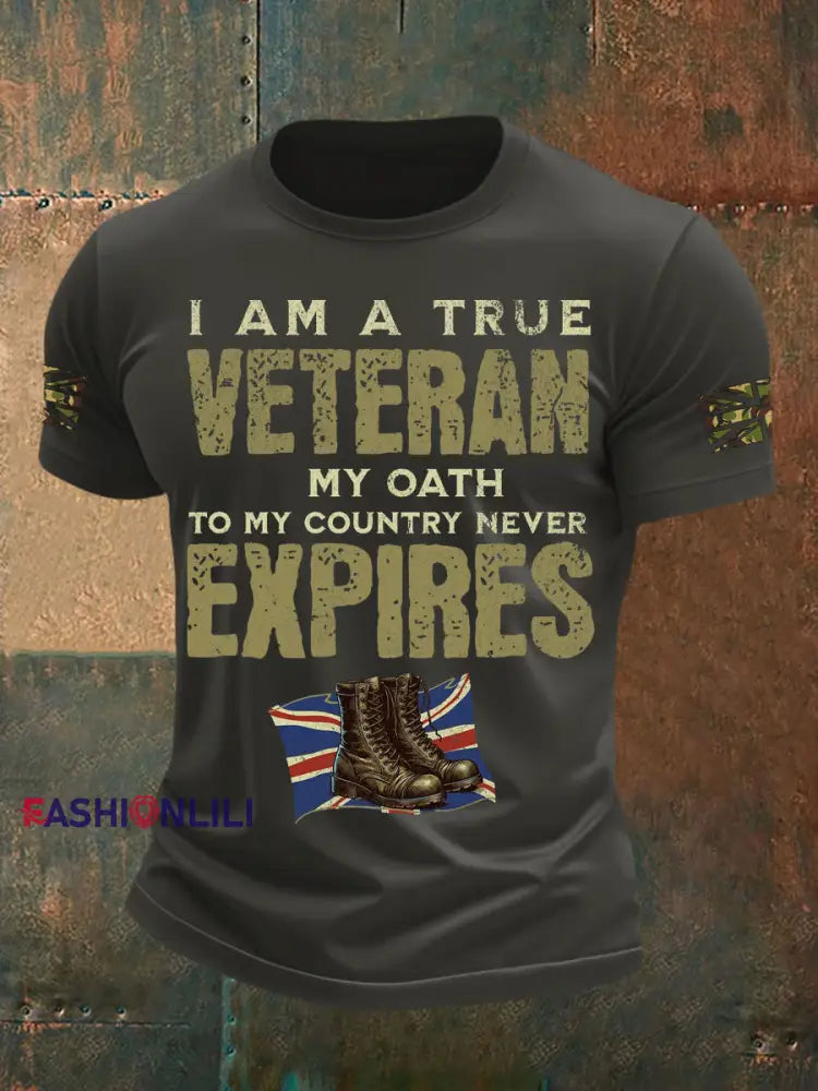Men’s British Veteran Printed short sleeves t shirt Dark Gray / S