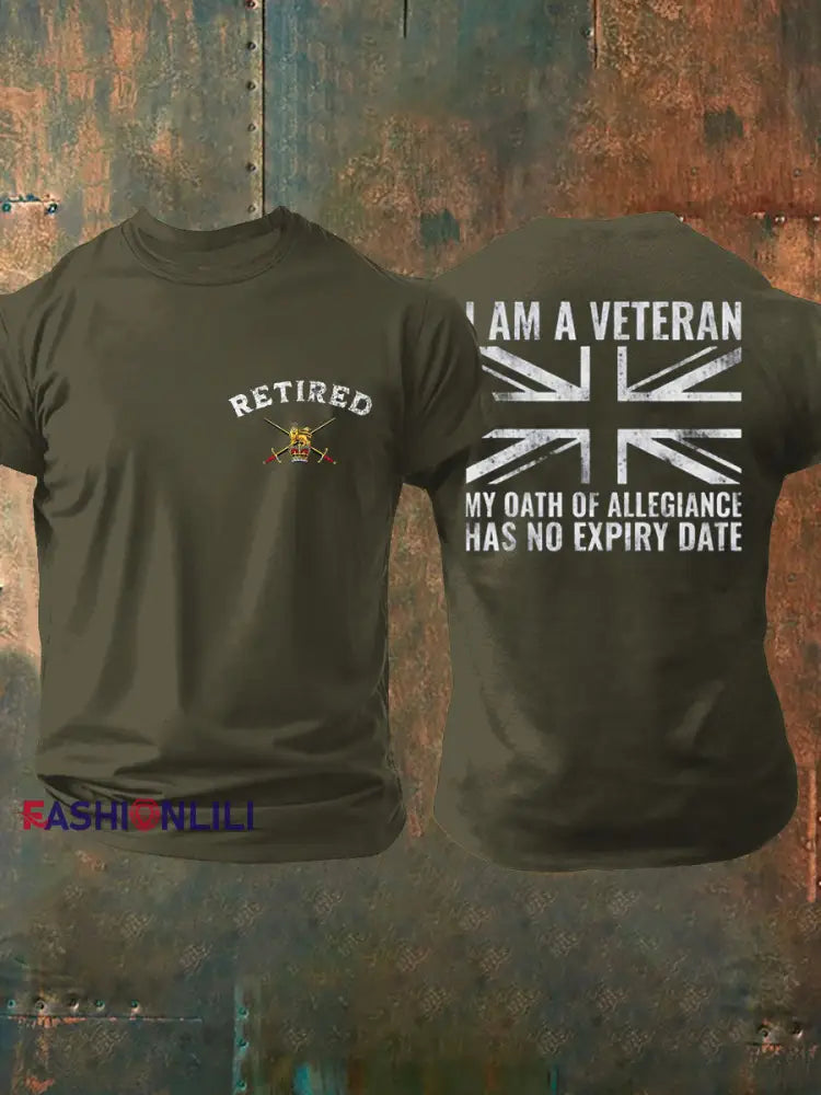 Men’s British Veteran Retired Printed T-shirt Army Green / S