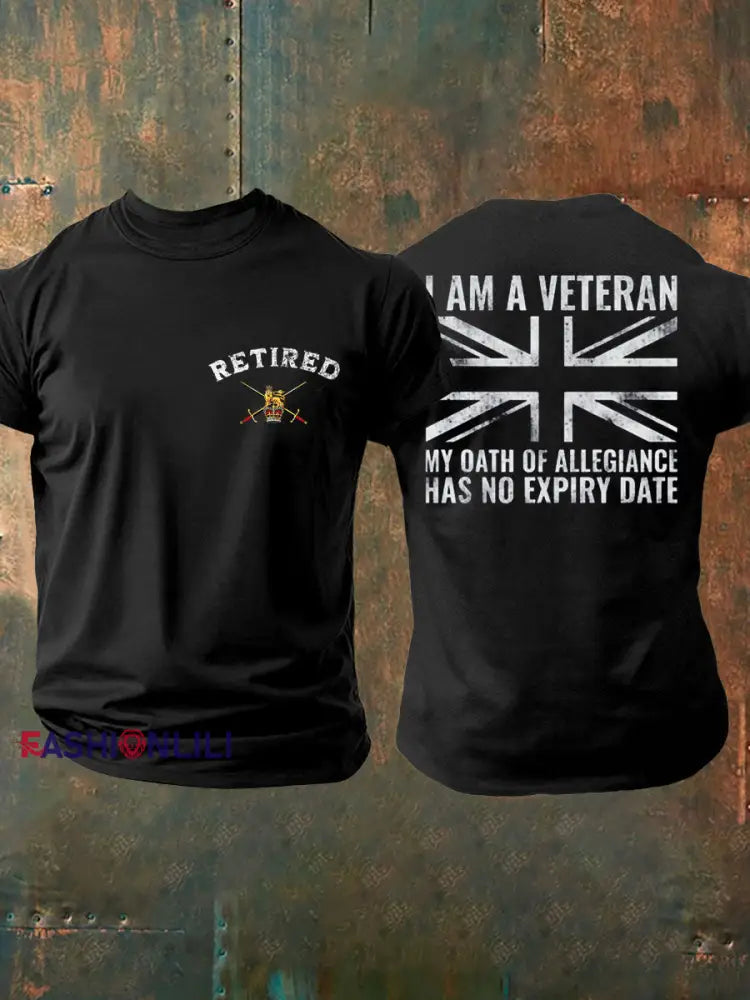 Men’s British Veteran Retired Printed T-shirt Black / S
