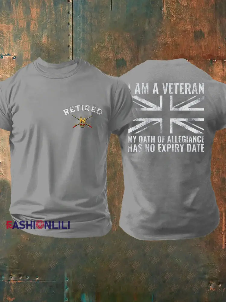 Men’s British Veteran Retired Printed T-shirt Light Gray / S
