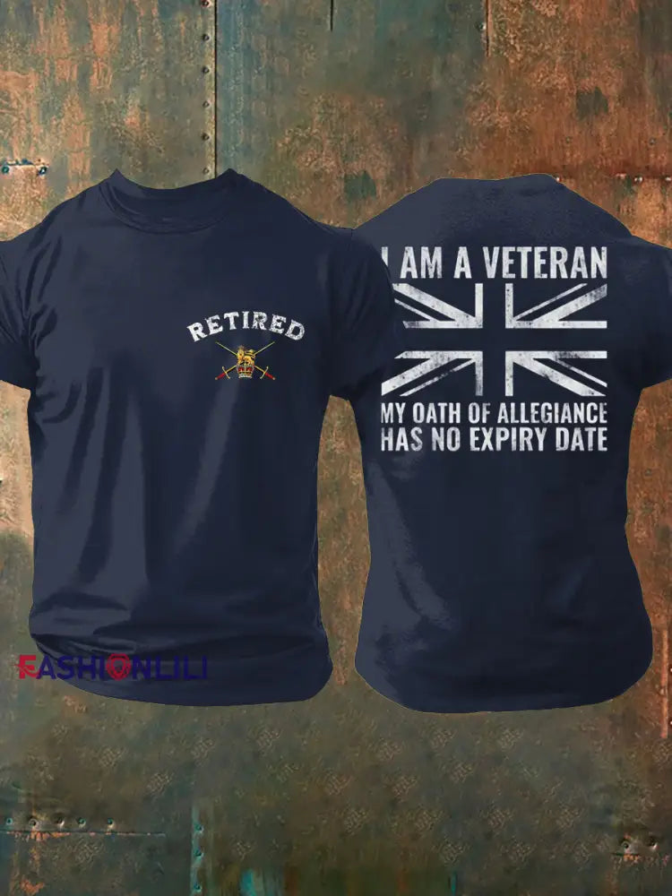 Men’s British Veteran Retired Printed T-shirt Navy Blue / S