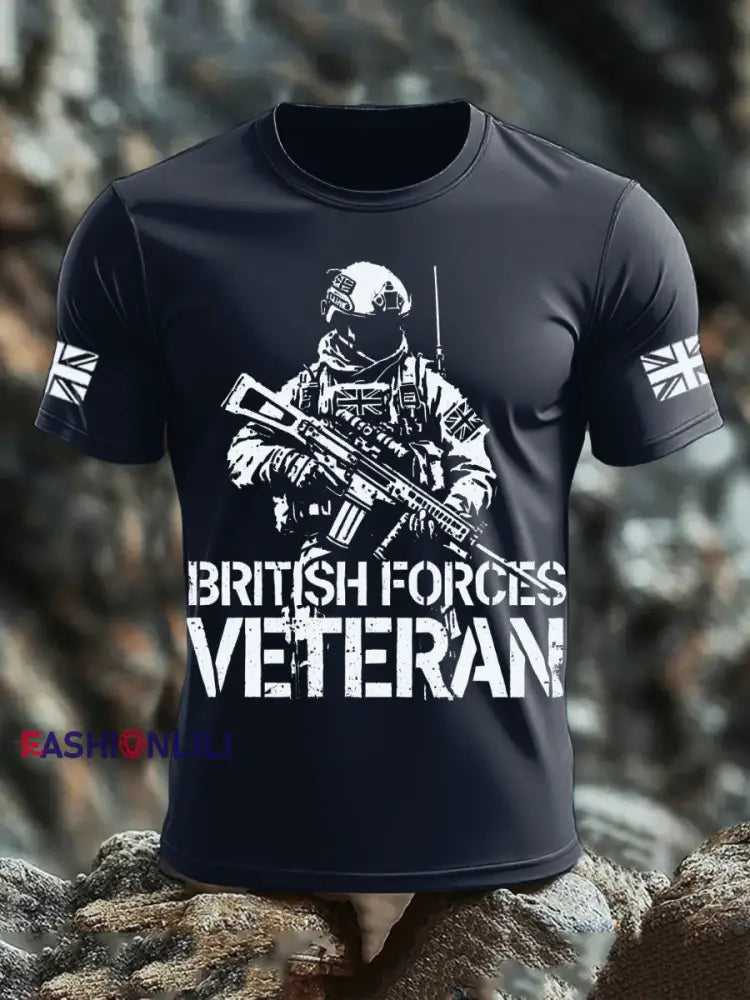 Men’s British Veteran short sleeves t shirt Navy Blue / S