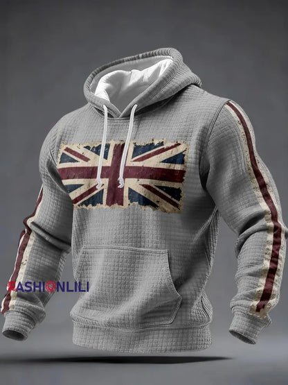 Men’s British vintage flag print Checkered Cotton Hoodie Gray / S